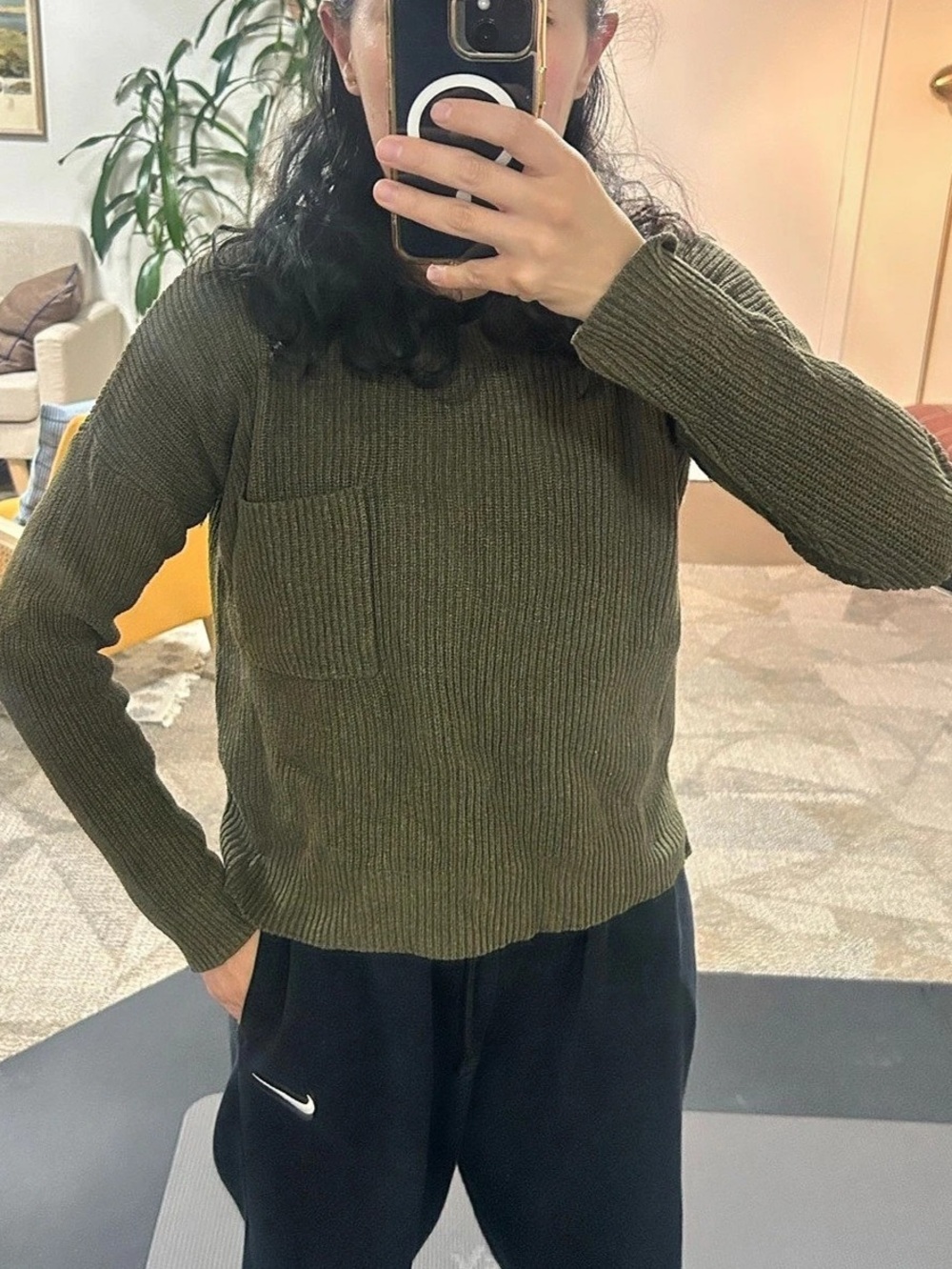 Madewell Patch Pocket Pullover Sweater Olive Green Size Small